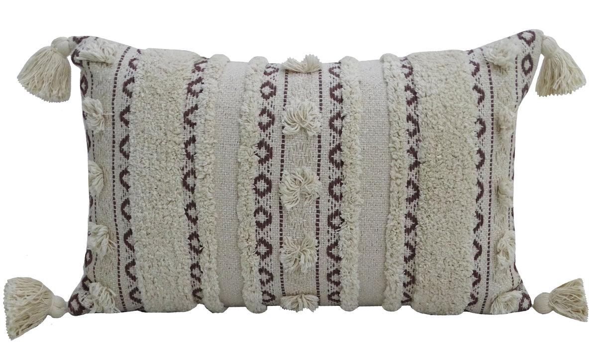 Throw pillow Vibhsa ivory and black handwoven lumbar 14x24 with fringes on Tampa Home & Garden Store