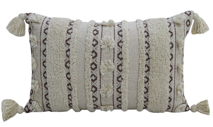 Throw pillow Vibhsa ivory and black handwoven lumbar 14x24 with fringes on Tampa Home & Garden Store