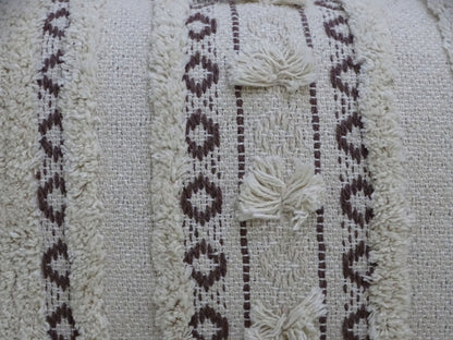 Throw pillow Vibhsa ivory & black handwoven lumbar 14x24 with fringes on Tampa Home & Garden Store