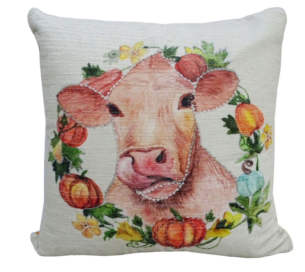 Vibhsa fall decorative throw pillow 20x20 featuring pumpkin harvest motif on cream background on Tampa Home & Garden Store