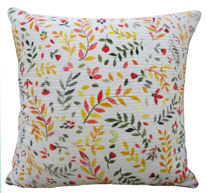 Vibhsa Fall decorative throw pillow 20x20 with multicolor autumn leaf pattern on white background on Tampa Home & Garden Store