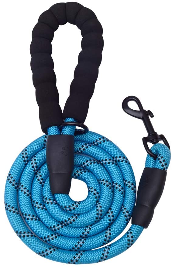 Vibhsa 5 ft blue reflective dog leash with padded black foam handle and metal clip on Tampa Home & Garden Store