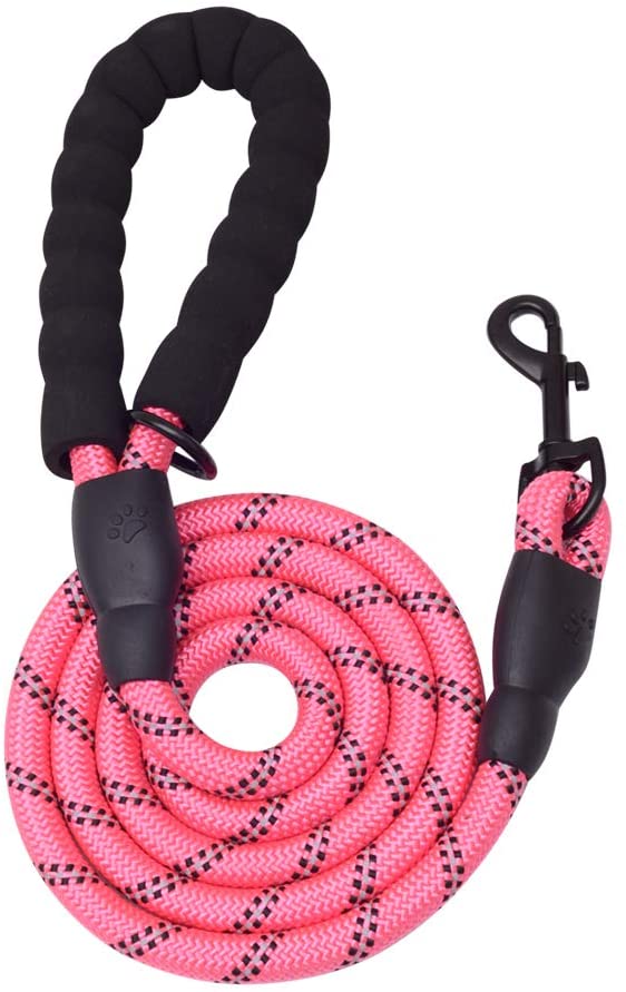 Vibhsa 5 ft pink reflective dog leash with thick rope and clip on Tampa Home & Garden Store