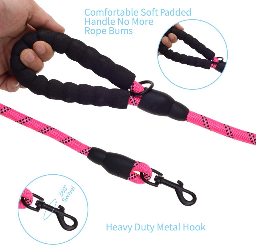 Vibhsa 5 ft thick reflective dog leash red with padded handle and heavy-duty metal hook on Tampa Home & Garden Store