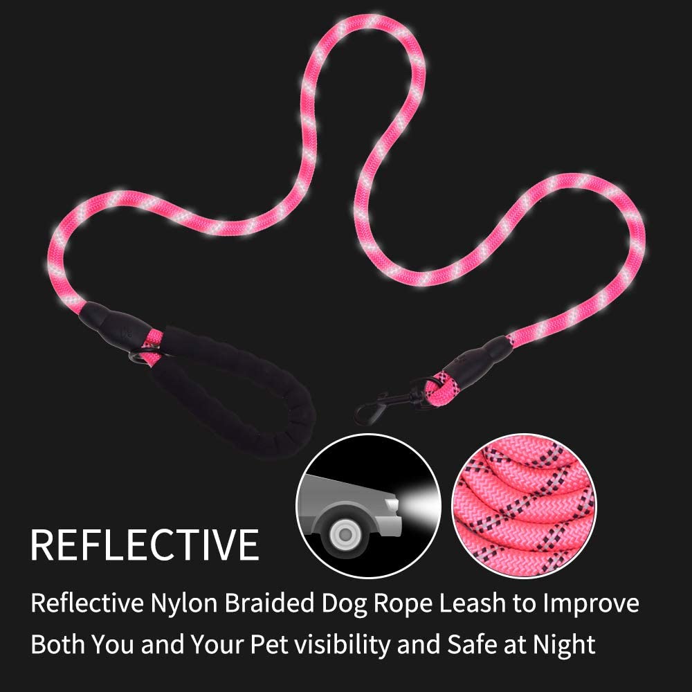 Reflective nylon braided dog leash pink by Vibhsa with black clip 5 ft on Tampa Home & Garden Store