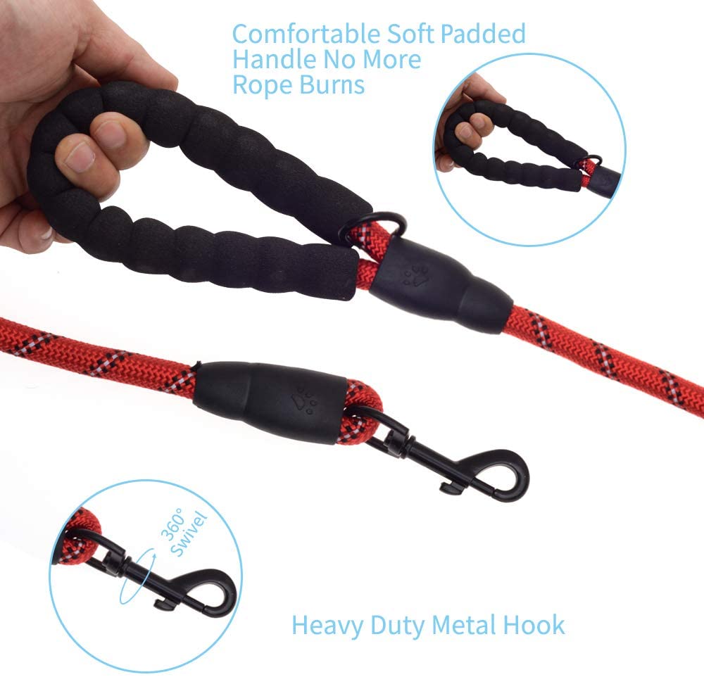 5 FT Thick Highly Reflective Dog Leash-Green padded handle heavy duty metal hook on Tampa Home & Garden Store