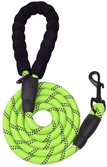 Vibhsa dog leash 5 ft neon green reflective rope with padded black grip and metal clip on Tampa Home & Garden Store