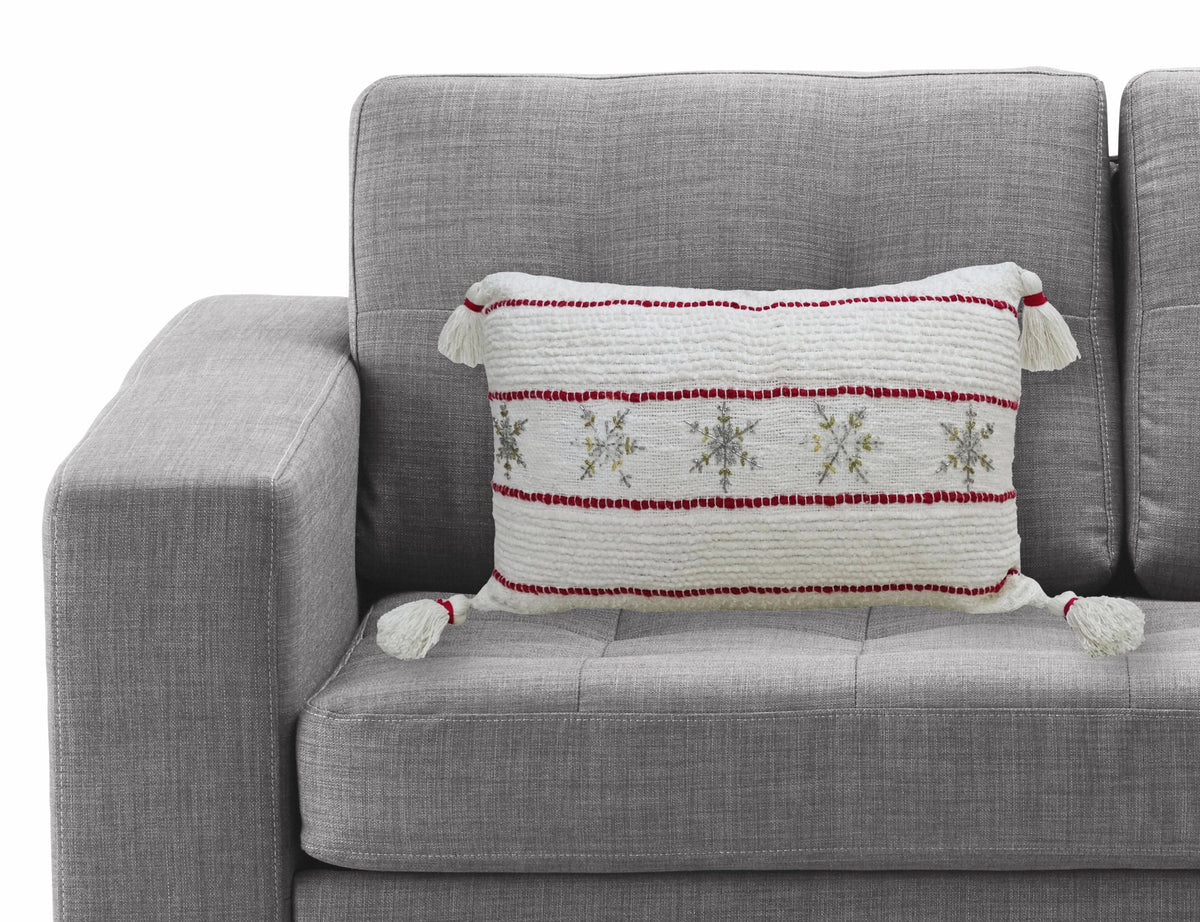Throw Pillow Vibhsa Christmas Decorative Pillow 14x24 with white fabric, red trim, tassels on Tampa Home & Garden Store