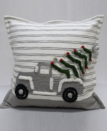 Vibhsa Christmas decorative throw pillow 20x20 white with gray stripes and garland motif on Tampa Home & Garden Store