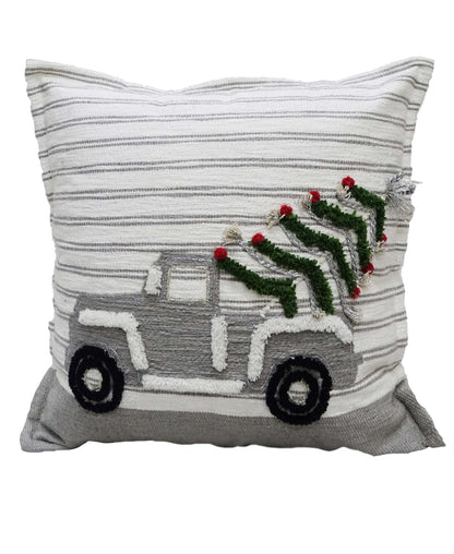 Vibhsa Christmas decorative throw pillow 20x20 with striped fabric and garland applique on Tampa Home & Garden Store