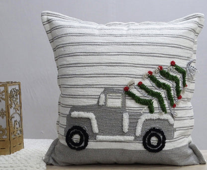 Vibhsa throw pillow 20x20 with white gray striped fabric and red berry garland accents on Tampa Home & Garden Store