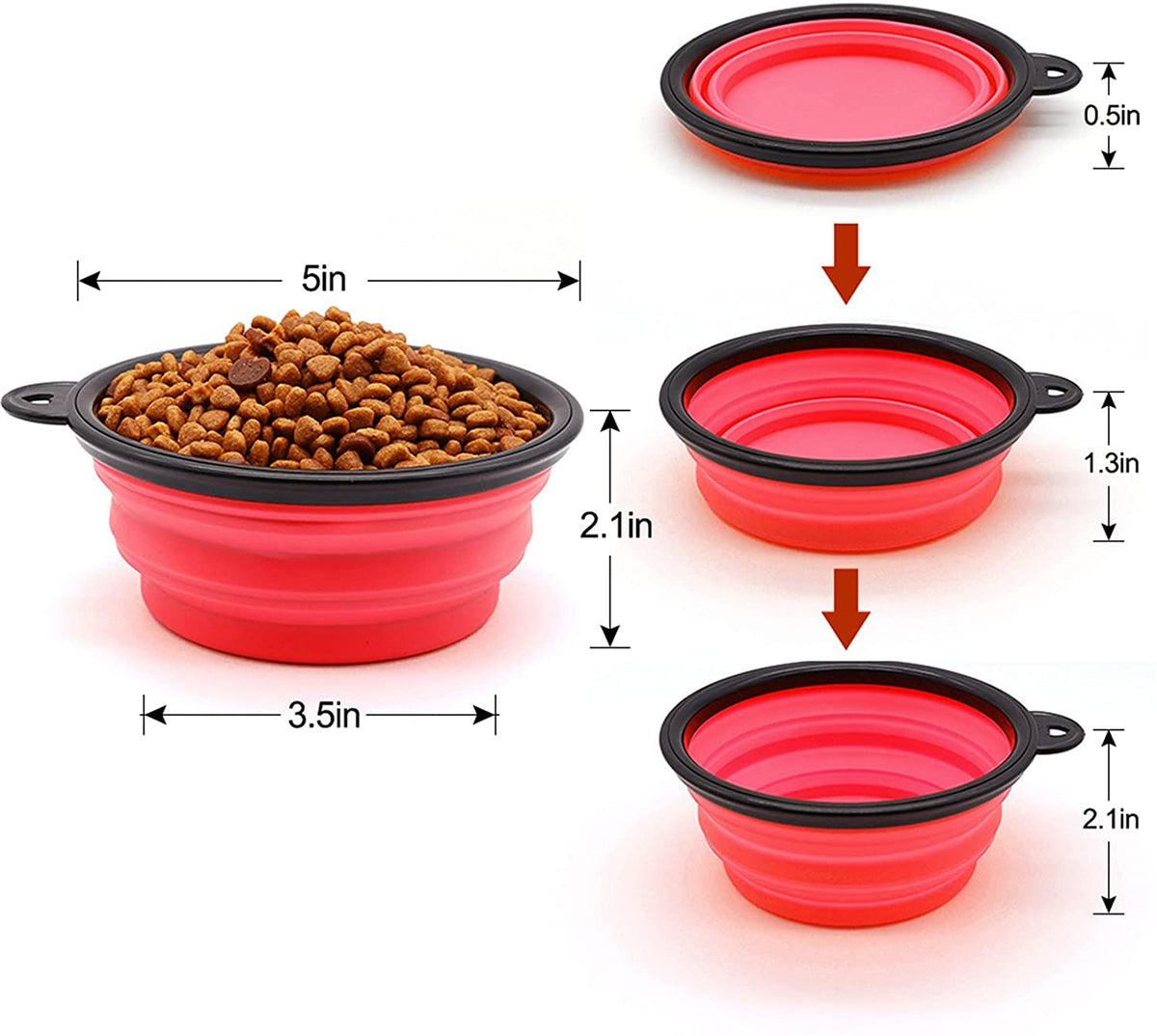 5-pack red foldable dog bowls by Vibhsa; compact silicone bowls with black rims on Tampa Home & Garden Store
