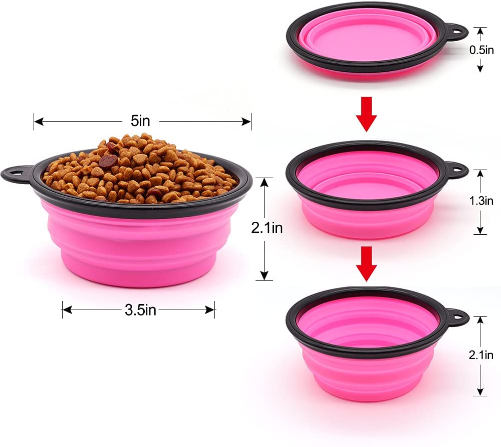 Vibhsa pink foldable dog bowl set, 5in diameter, collapsible silicone bowls (set of 5) on Tampa Home & Garden Store