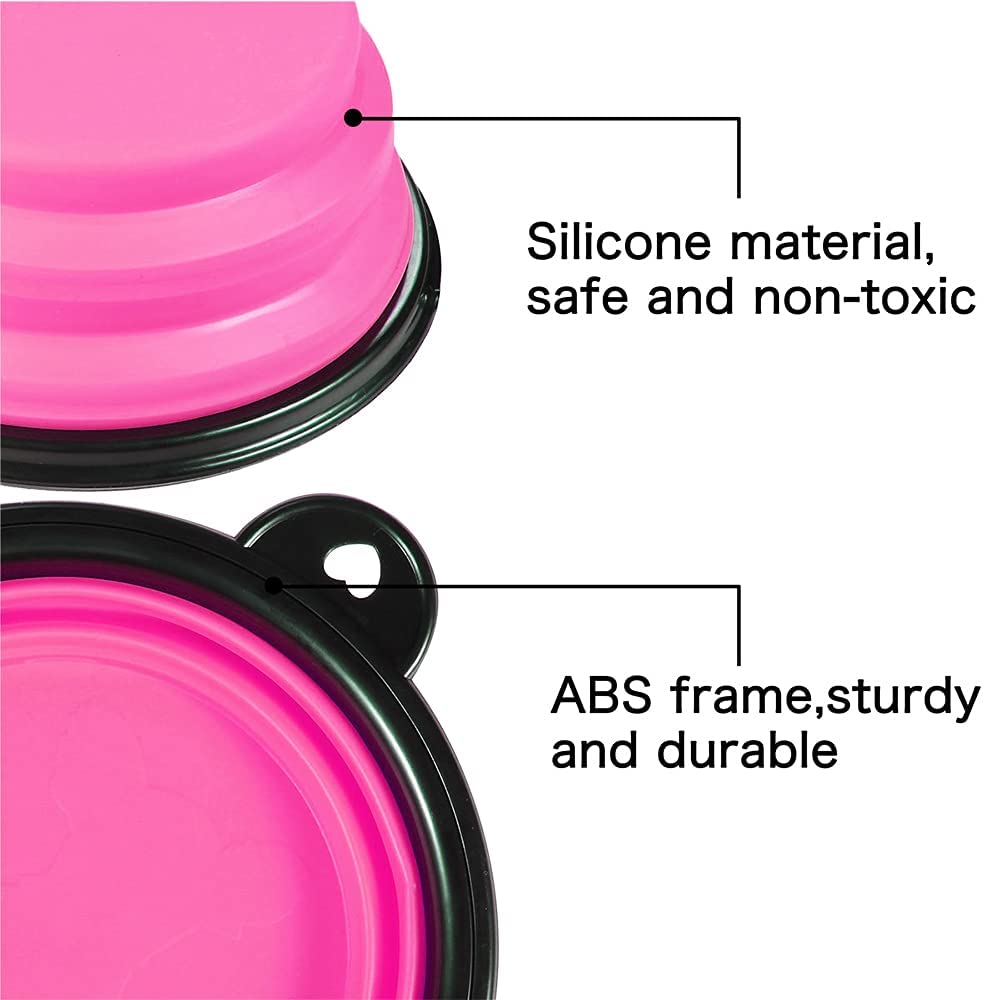 5in portable foldable pink dog bowls set of 5 by Vibhsa, silicone interior with sturdy ABS frame on Tampa Home & Garden Store