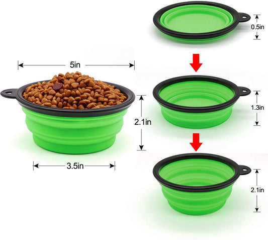 Vibhsa green foldable dog bowls set of 5, portable with black rims, 5in diameter on Tampa Home & Garden Store