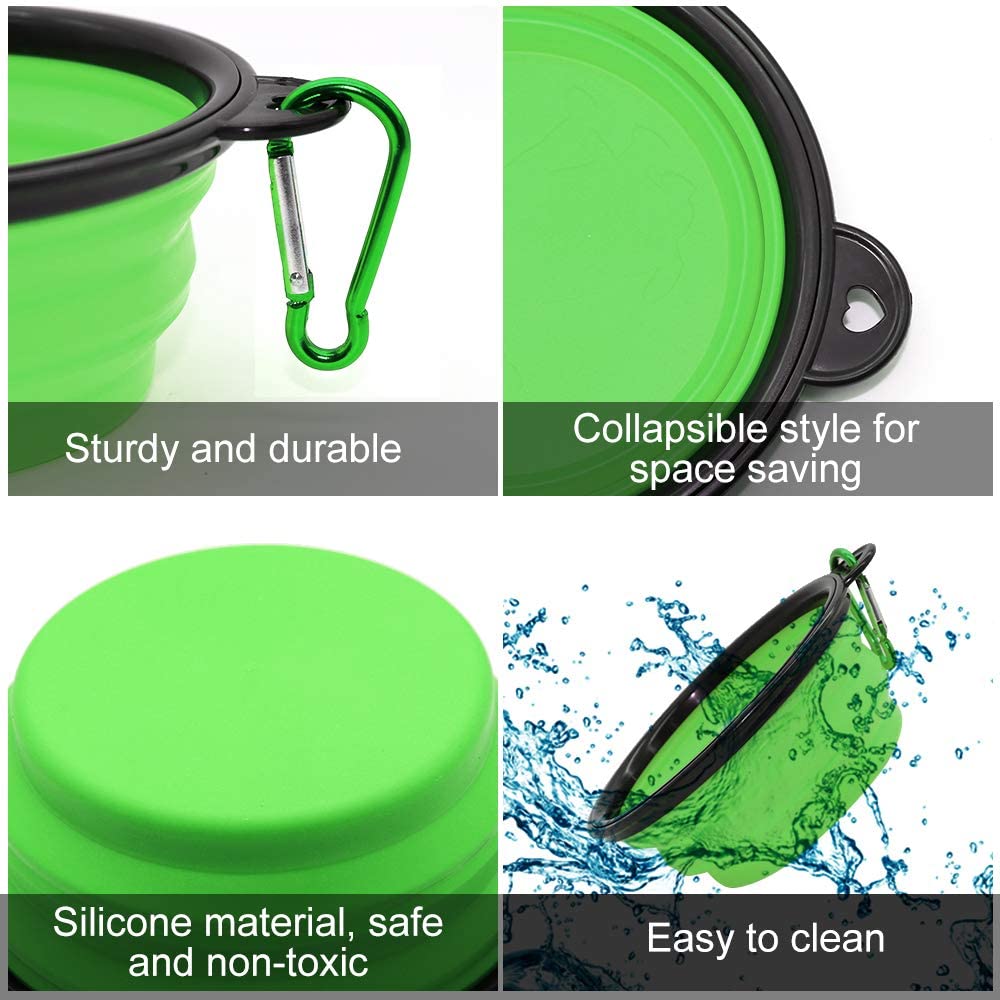Vibhsa 5in green foldable dog bowls set of 5 with clip silicone easy to clean on Tampa Home & Garden Store
