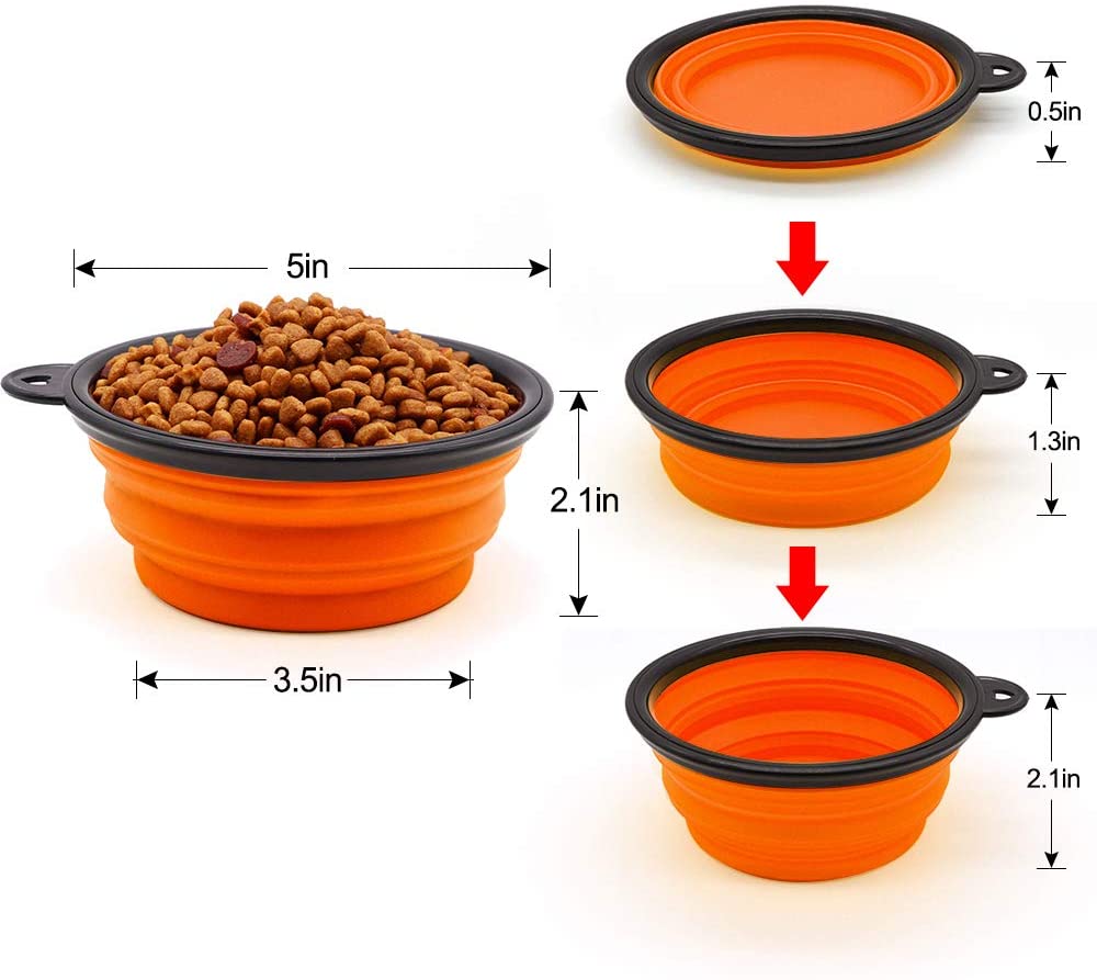 5in portable foldable dog bowl set of 5 by Vibhsa, orange collapsible pet bowls on Tampa Home & Garden Store