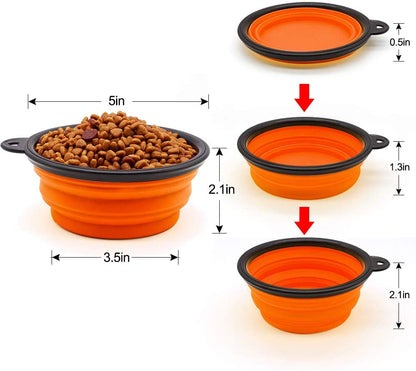 5in portable foldable dog bowl set of 5 by Vibhsa, orange collapsible pet bowls on Tampa Home & Garden Store