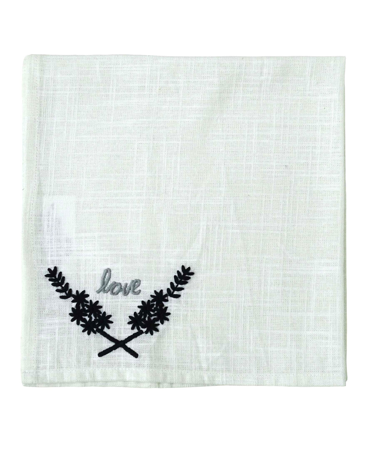 Vibhsa cotton table napkins set of 4, 20x20, white linen with Love embroidery on Tampa Home & Garden Store
