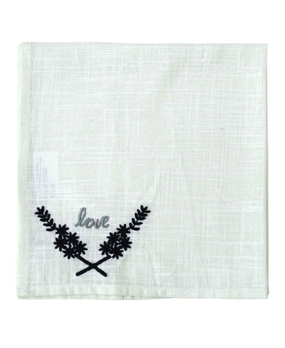 Vibhsa cotton table napkins set of 4, 20x20, white linen with Love embroidery on Tampa Home & Garden Store