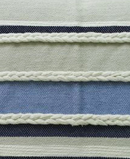 Throw Pillow Handwoven braided textured stripe decor in beige navy denim, by Vibhsa on Tampa Home & Garden Store