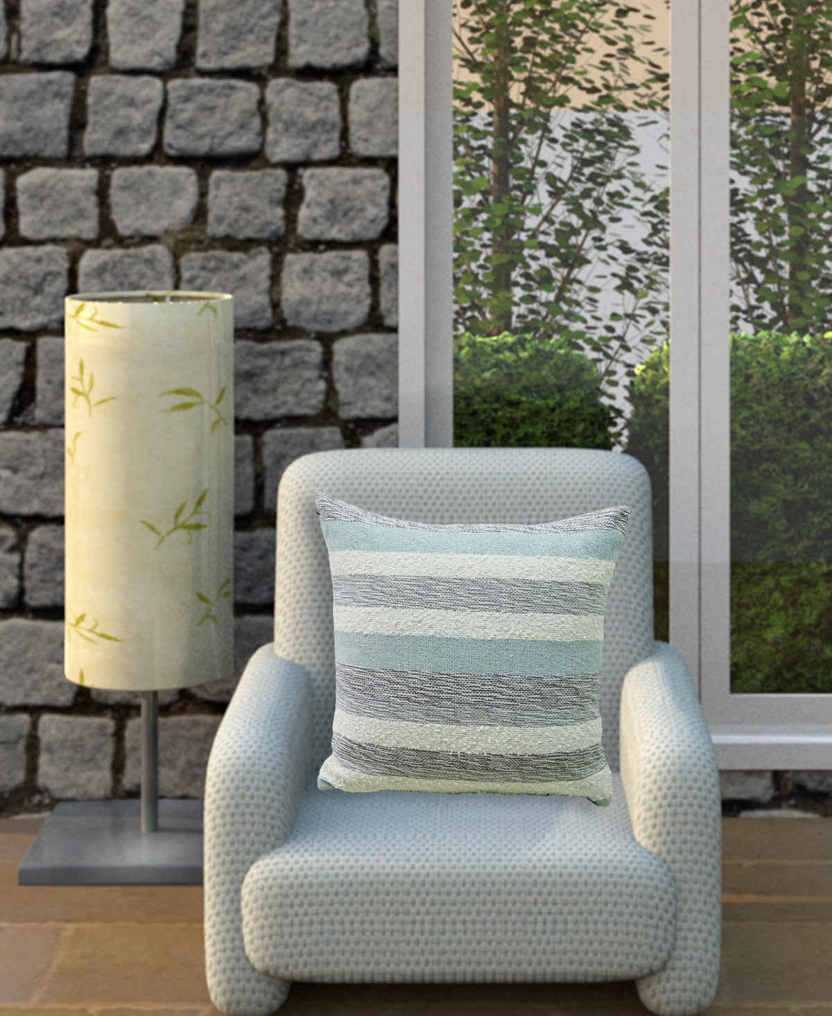 Vibhsa Handwoven Textured Stripe Decorative Pillow in soft blue and gray stripes on Tampa Home & Garden Store