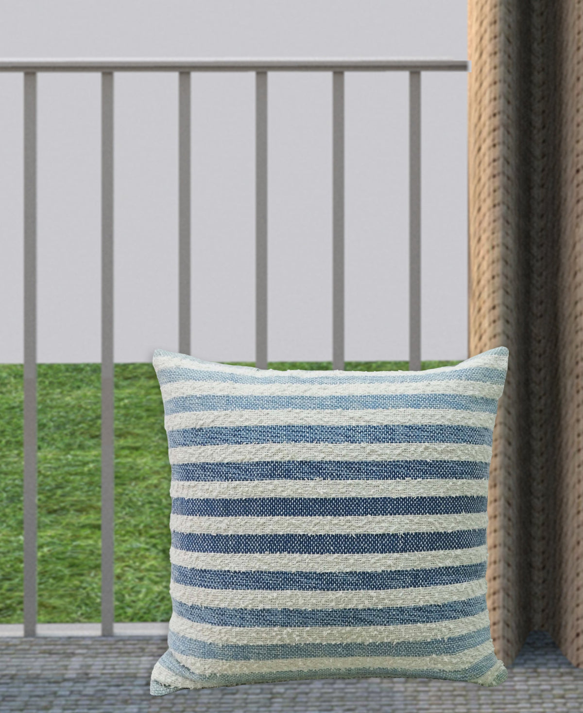 Vibhsa 100% cotton ombre textured stripe throw pillow in blue and cream on Tampa Home & Garden Store