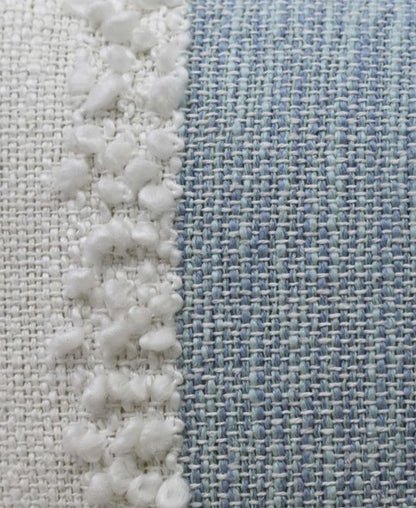 Vibhsa handloom woven textured throw pillow with insert in blue white pom-pom fringe on Tampa Home & Garden Store