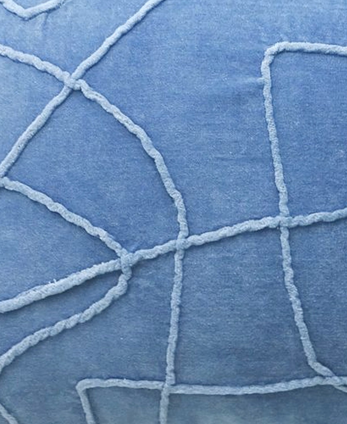 Vibhsa Linden velvet throw pillow in blue with white piping and quilted squares on Tampa Home & Garden Store