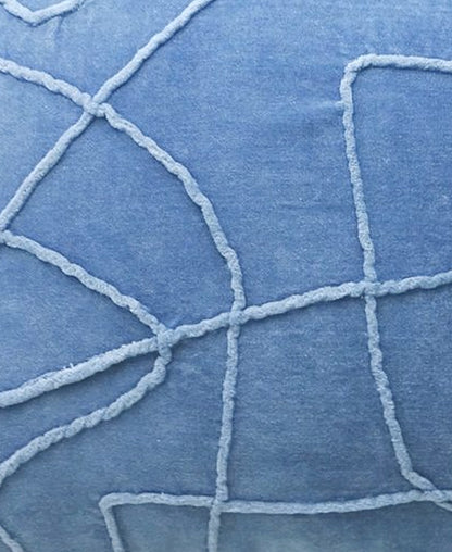 Vibhsa Linden velvet throw pillow in blue with white piping and quilted squares on Tampa Home & Garden Store
