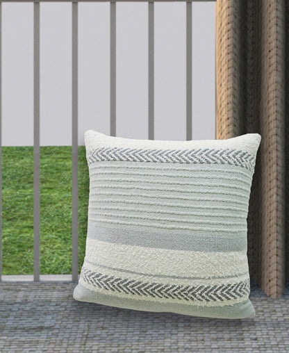 Throw Pillow white handloom woven striped decorative pillow with chevron band 20x20 Vibhsa on Tampa Home & Garden Store