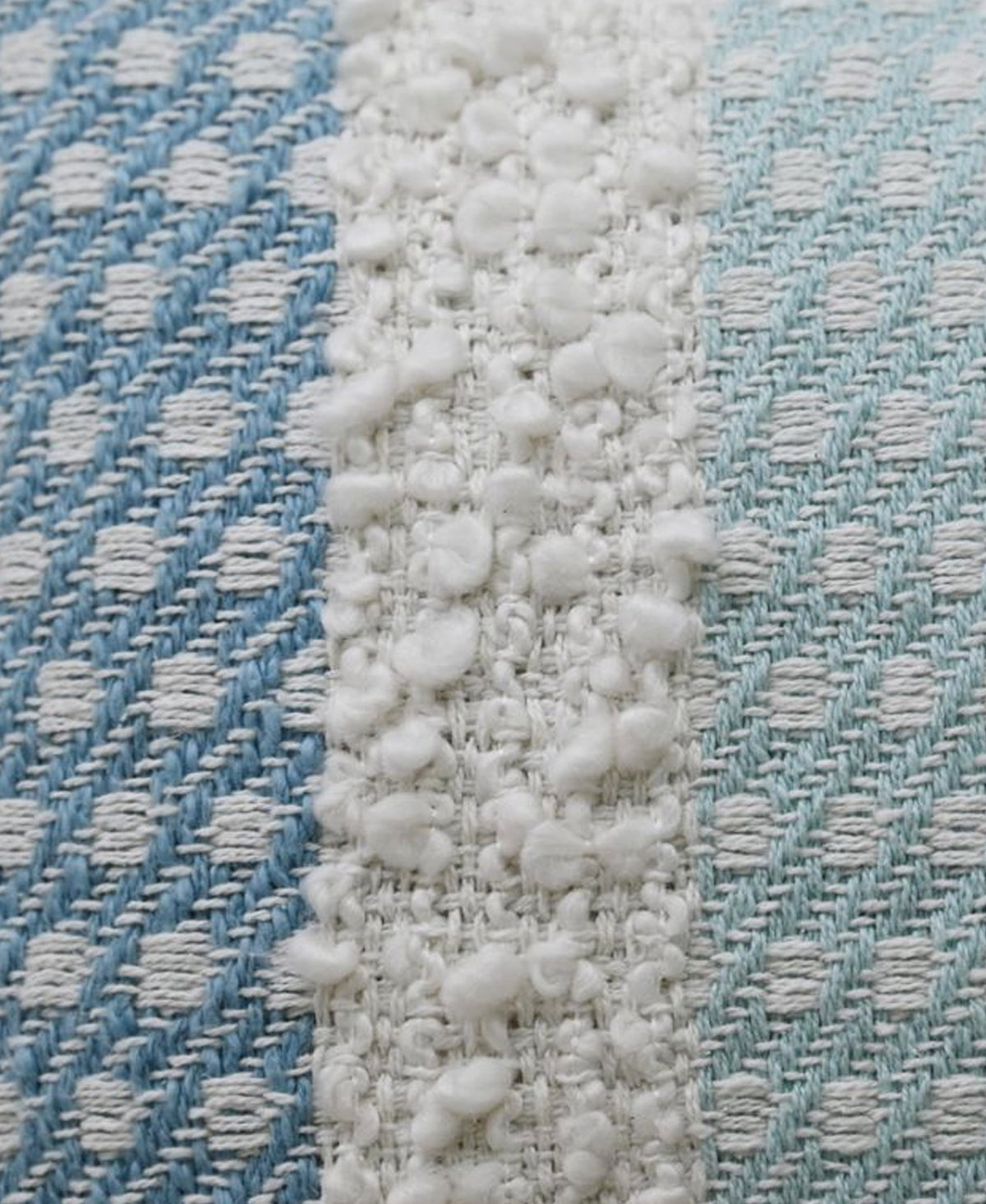 Handwoven Buttknot Edging Decorative Pillow by Vibhsa in blue and white 14x20 on Tampa Home & Garden Store