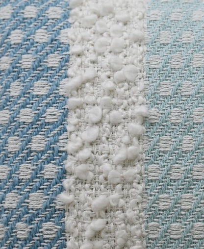 Handwoven Buttknot Edging Decorative Pillow by Vibhsa in blue and white 14x20 on Tampa Home & Garden Store