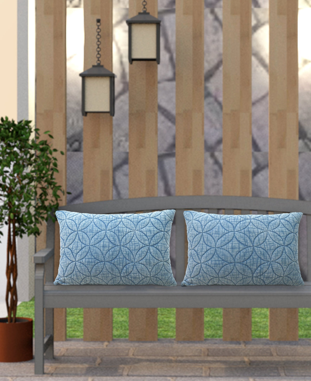Blue textured quilted decorative throw pillow set of 2, 14x20, Vibhsa on Tampa Home & Garden Store
