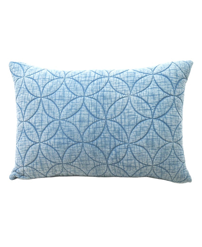 Textured Quilted Pattern Decorative Pillow 14x20 in blue with circular quilt motif by Vibhsa on Tampa Home & Garden Store