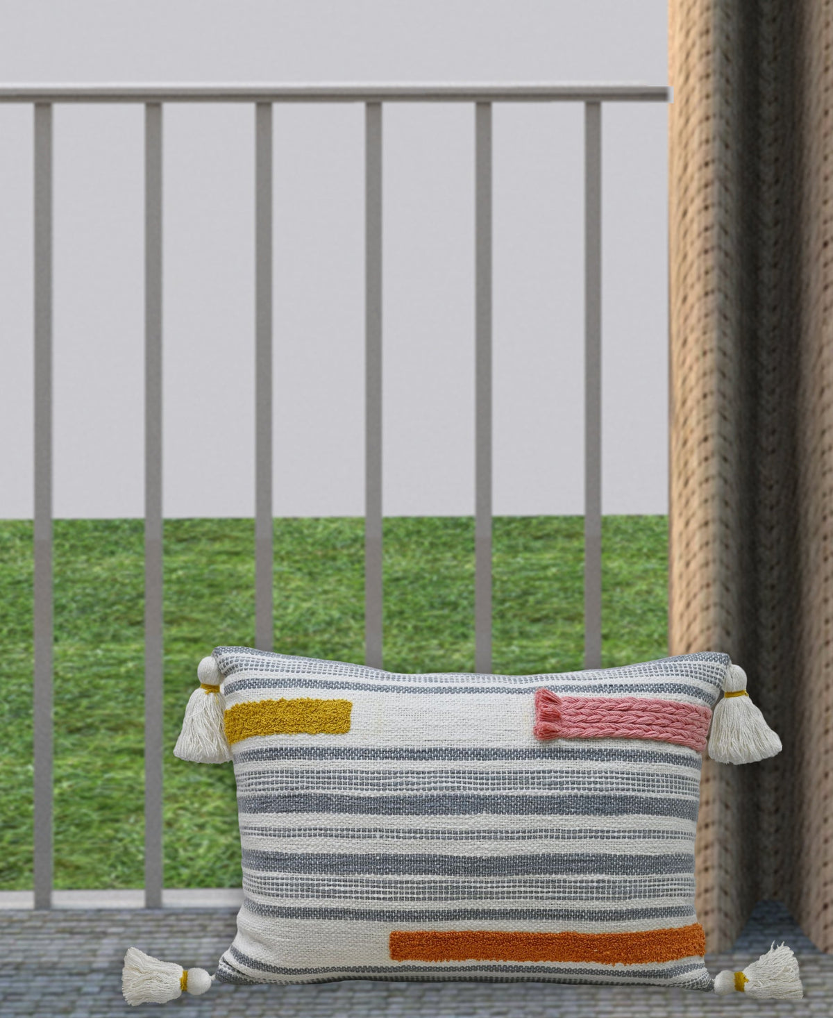 Handwoven Braid Throw Pillow 14x20 with striped and tassels by Vibhsa on Tampa Home & Garden Store