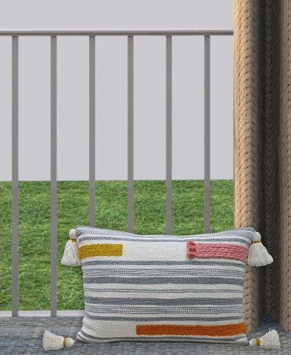 Handwoven Braid Throw Pillow 14x20 with striped and tassels by Vibhsa on Tampa Home & Garden Store
