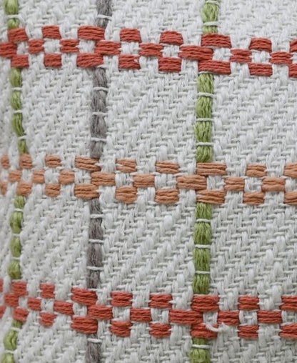 Handwoven knotted edging decorative throw pillow white base orange-red knots green accents on Tampa Home & Garden Store