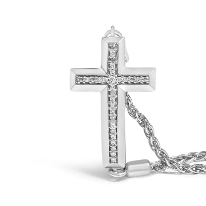 Cross bolo bracelet in 925 sterling silver with diamond accents, 7-inch length by Bids.com on Tampa Home & Garden Store