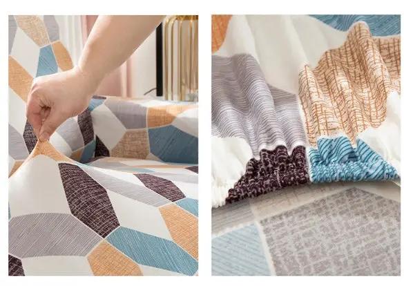 Sofa cover with geometric multicolor pattern in orange, blue, gray by FLIPSTYLEZLLC on Tampa Home & Garden Store