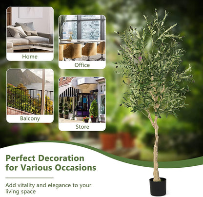 6 Feet Artificial Olive Tree in Cement Pot-2 Pieces