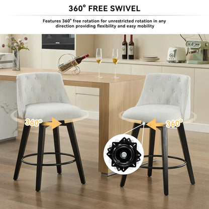 Swivel Bar Stools With Button Tufted Back 2 Pack