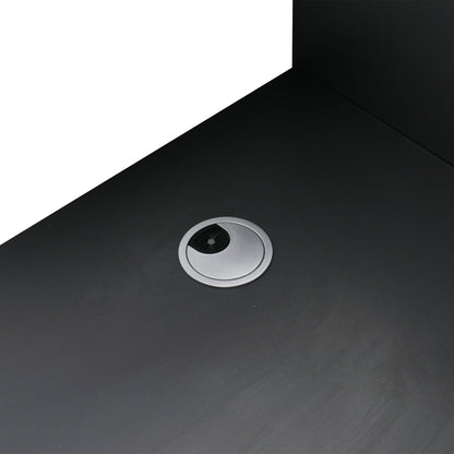 Freestanding bath vanity surface in black with circular silver drain on Tampa Home & Garden Store