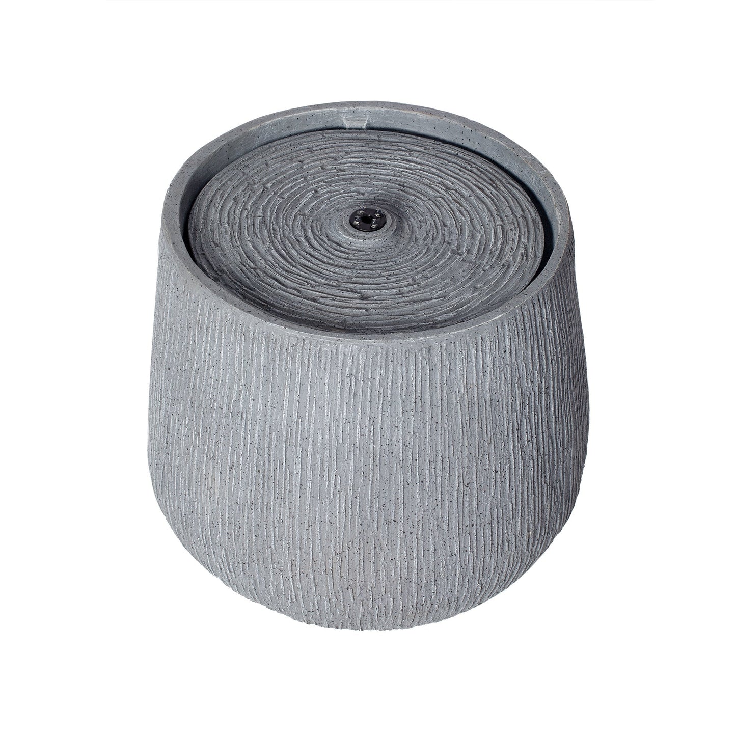 12.99-inch gray polyresin outdoor water fountain with LED light, circular ribbed bowl design on Tampa Home & Garden Store