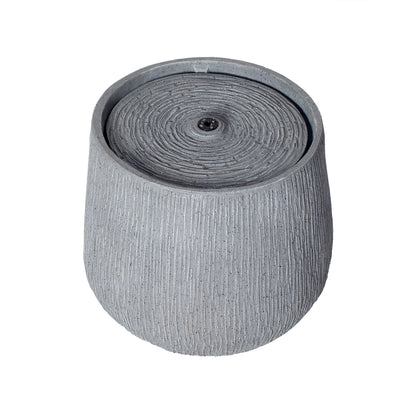 12.99-inch gray polyresin outdoor water fountain with LED light, circular ribbed bowl design on Tampa Home & Garden Store