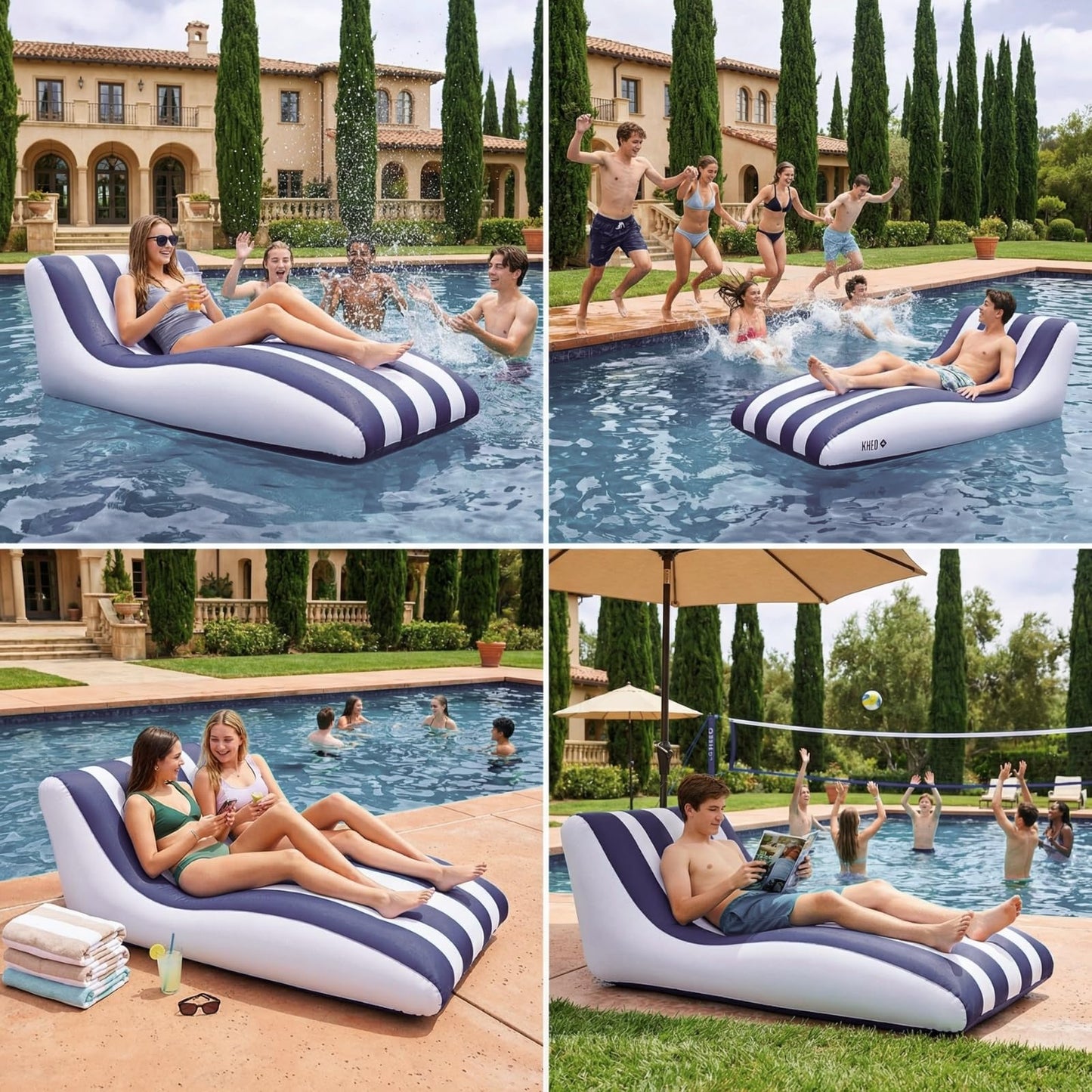 the Mediterranean Stripe Inflatable Pool Lounger