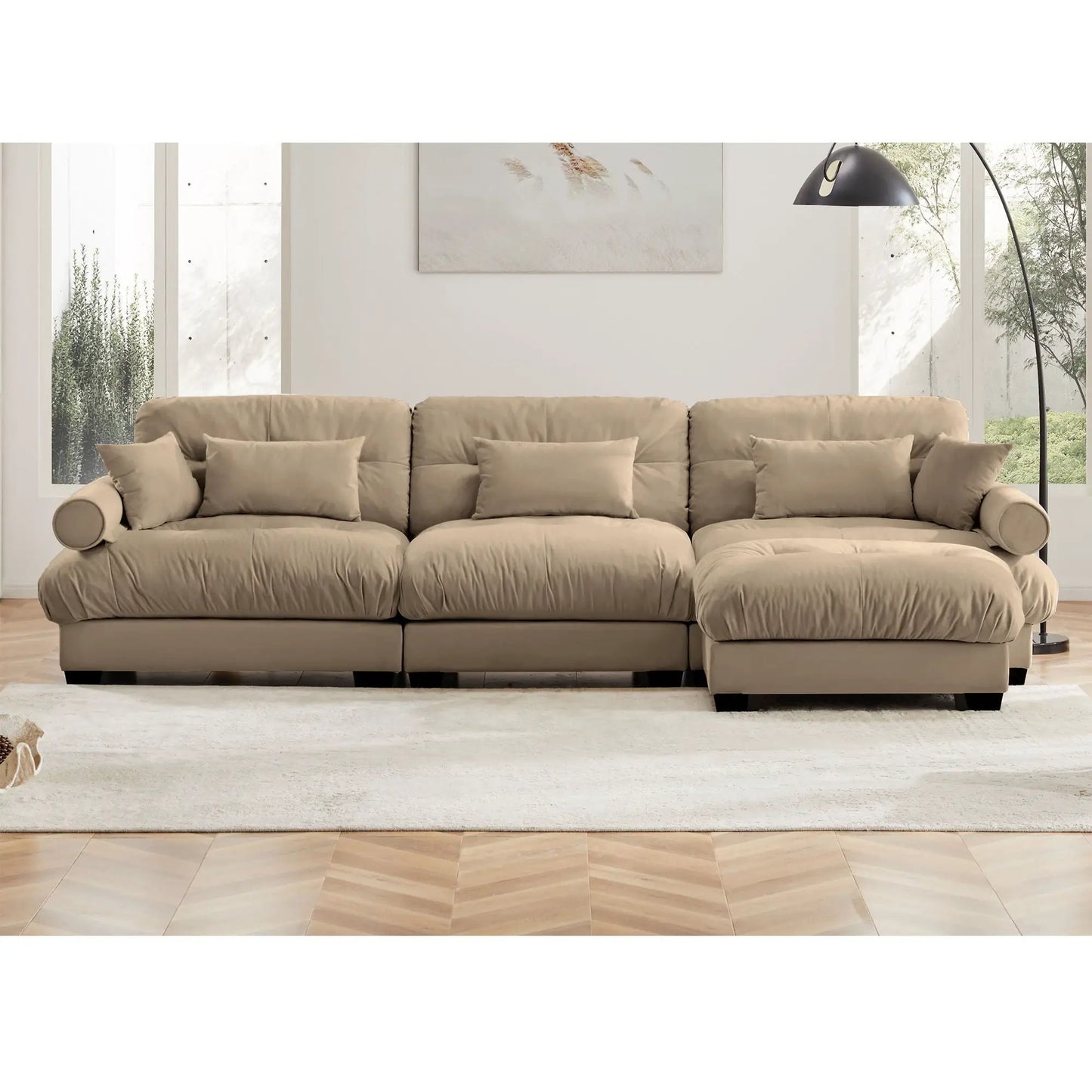Modern Sectional Sofa with Ottoman and Pillows
