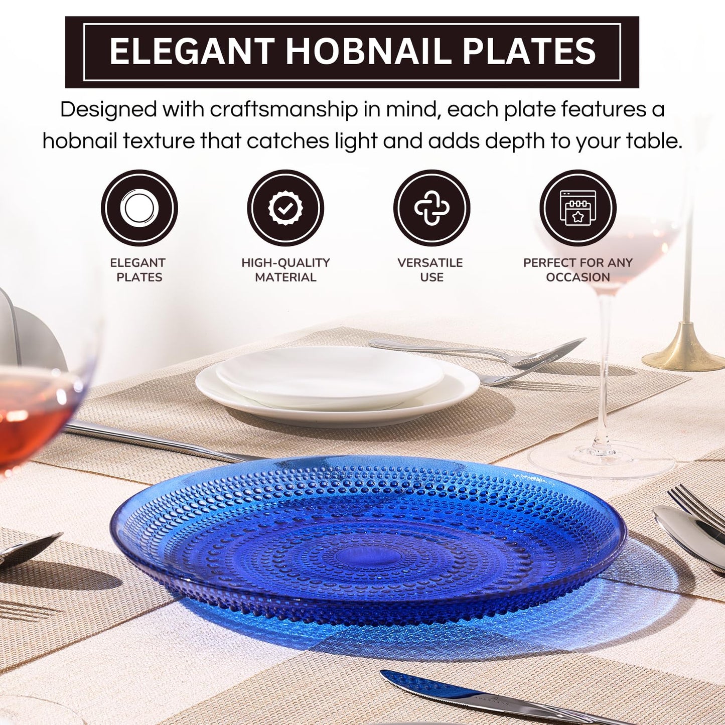 Dark Blue Hobnail Glass Dinner or Charger Plates