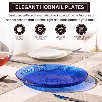 Dark Blue Hobnail Glass Dinner or Charger Plates