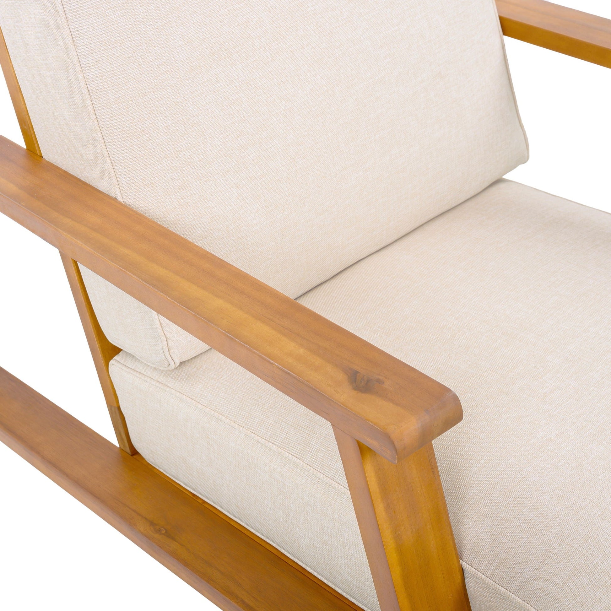 Outdoor Patio Lounge Chair Set of 2 beige fabric cushions with wood frame by HouseOfZazla on Tampa Home & Garden Store